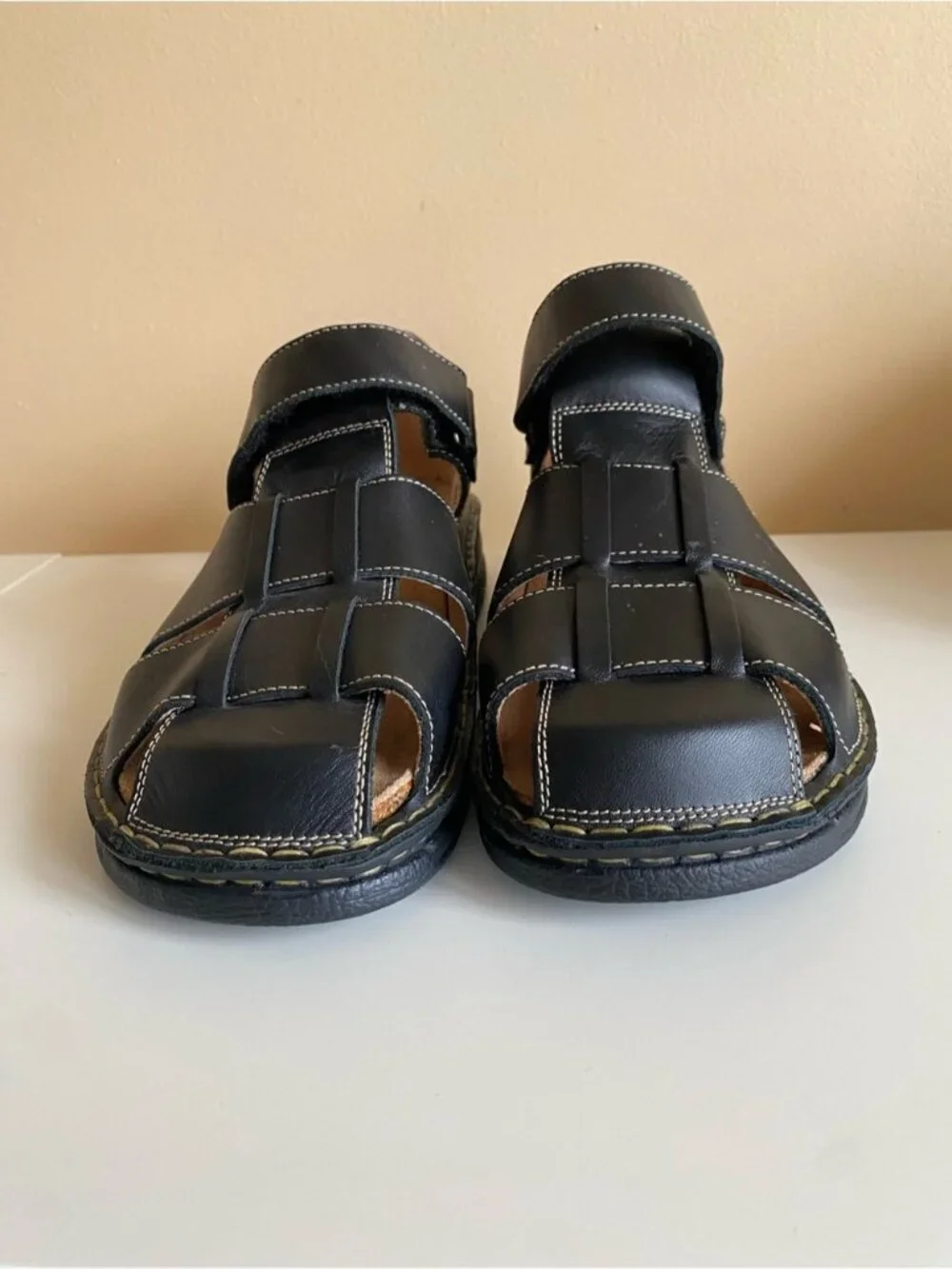 Portofino Black Leather Fisherman Sandals Comfort Walking Shoes EU 42 Adjustable